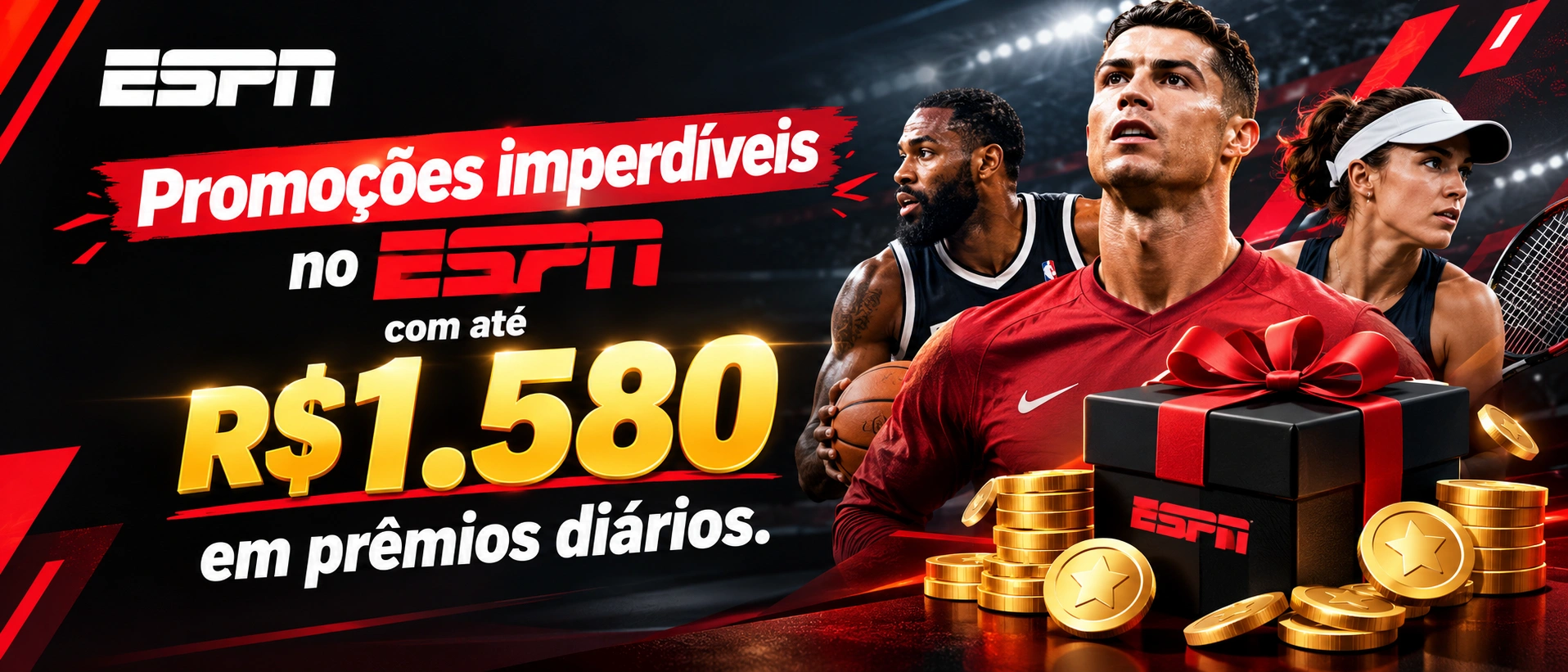 Painel de promoções com destaque para bônus e recompensas em ambiente mobile